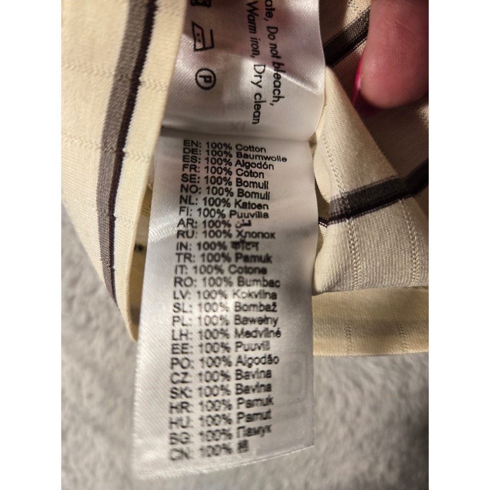 Eton Mens XL Jersey Striped Jacquard Zip Polo Shirt Cream Brn Cotton 10001076531 - Picture 5 of 8